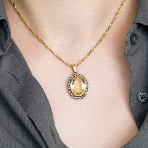 Pendentif Pendentif - Citrine ovale facettée en or rose 18k, argent et diamants 58 Facettes LJ35