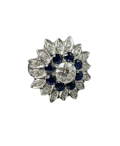 Bague Bague fleur étoilée années 1960 avec diamant, saphirs et diamants 58 Facettes