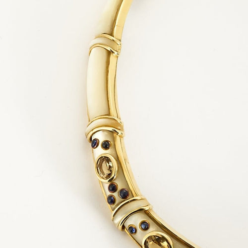 Collier Arfan Paris - Collier ras de cou en or jaune, nacre, citrines et saphirs 58 Facettes ENG11607