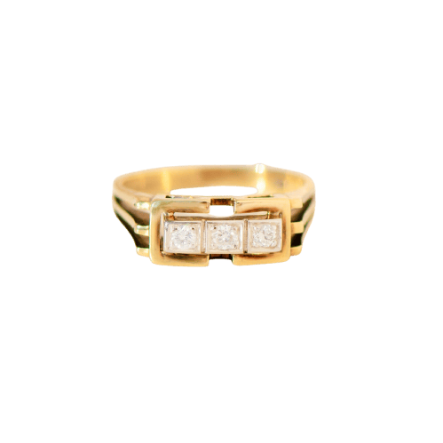 Bague 59 Bague vintage - Diamants en or jaune 14 carats 58 Facettes