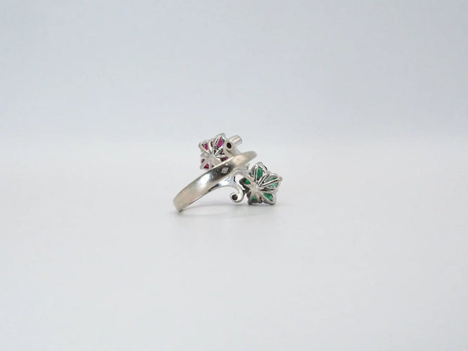 Bague 53 Bague fleurs or blanc rubis émeraudes 58 Facettes 5196