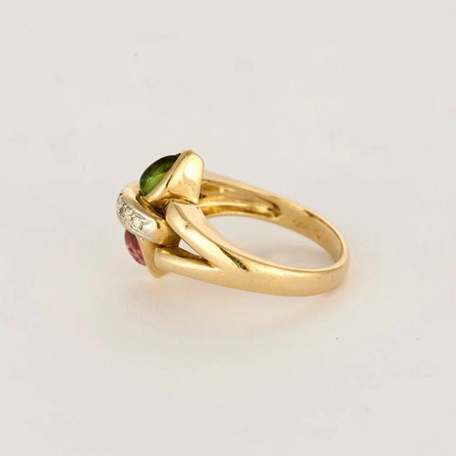 Bague or jaune, tourmaline rose et verte et diamants 58 Facettes AUX1017