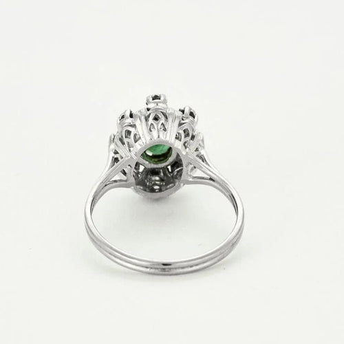 Bague 53 Bague marguerite or blanc, émeraude et diamants 58 Facettes EPI10662