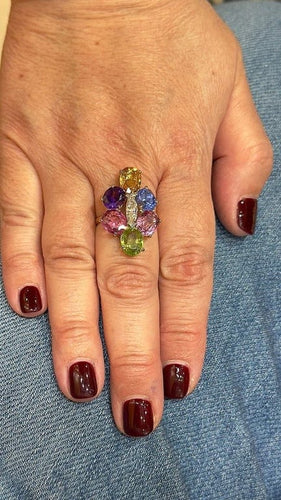 Bague Bague en or 18 carats sertie d'un diamant et de pierres précieuses 58 Facettes