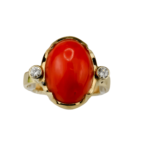 Bague 59 Bague corail en or 14 ct avec diamants 58 Facettes 2659