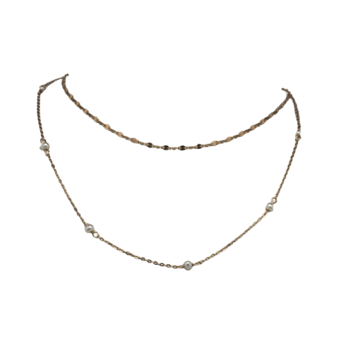 Collier Collier double chaîne en or jaune 18 carats et perles naturelles 58 Facettes 250227