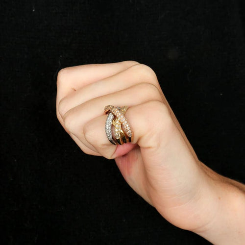 Bague 47 Bague Croisée 3 ors pavage Diamants 58 Facettes FM117