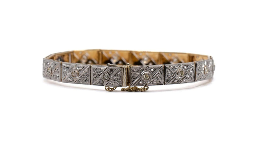 Bracelet Bracelet Art Déco or jaune et or blanc, diamants 58 Facettes 2350
