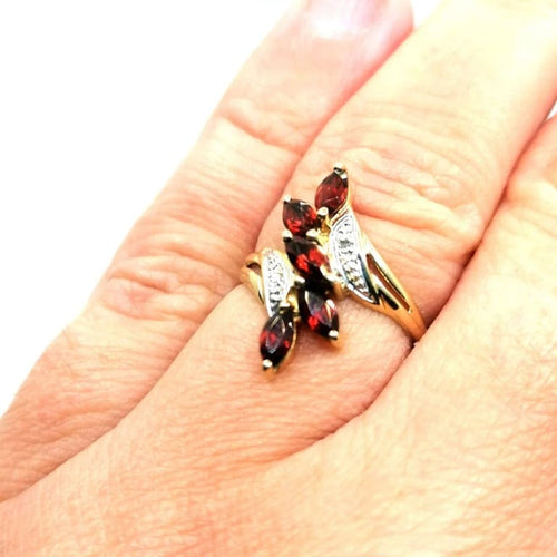 Bague 48 Bague or jaune grenats diamants 58 Facettes 3458