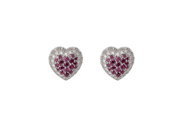 Boucles d'oreilles Oro Bianco Boucles d’oreilles cœur en or blanc 18 kt avec rubis et diamants 58 Facettes orc226