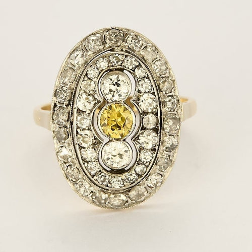 Bague 58.5 Bague à chaton ovale, or blanc et or jaune, diamants jaune et blanc 58 Facettes 58FC105