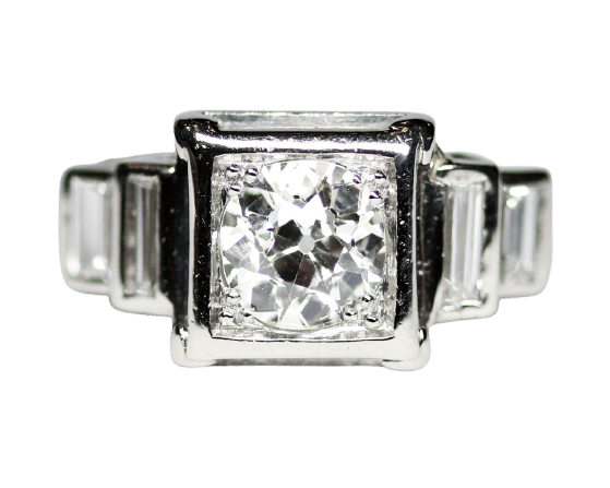 Bague 53.5 Bague solitaire Art déco moderniste en platine et diamants 58 Facettes A11904