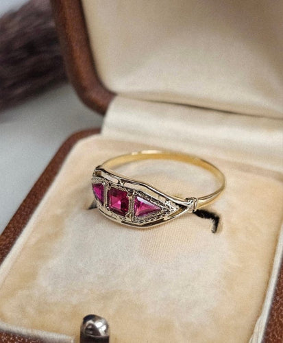 Bague 58 Bague Art déco en or jaune et blanc 18 carats, rubis Verneuil 58 Facettes 710