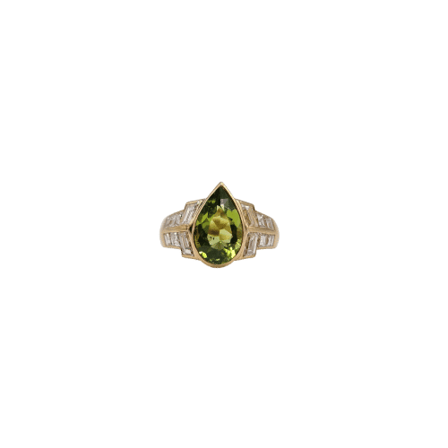Bague 50 Bague en or jaune 18 carats avec péridot et diamants 58 Facettes