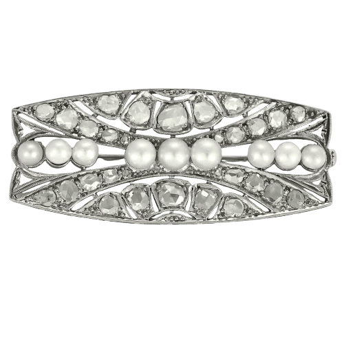 Broche Broche Art Déco géométrique pavée en or gris et diamants 58 Facettes LJ25-354