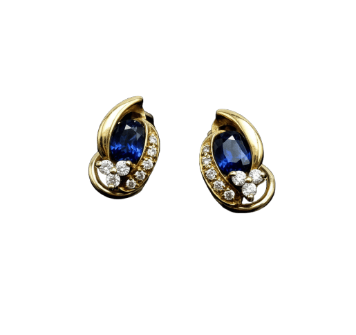 Boucles d'oreilles Boucles d’oreilles - Puces ovales en or jaune et blanc 18 carats saphirs et diamants 58 Facettes