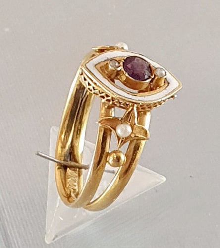 Bague 62 BAGUE ANCIENNE MARQUISE EMAIL AMETHYSTE PERLES 58 Facettes R 750 Rie