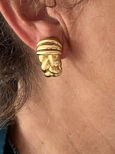 Boucles d'oreilles OJ PERRIN - Boucles d'oreilles Clips Tresse or jaune 58 Facettes LOT 4590