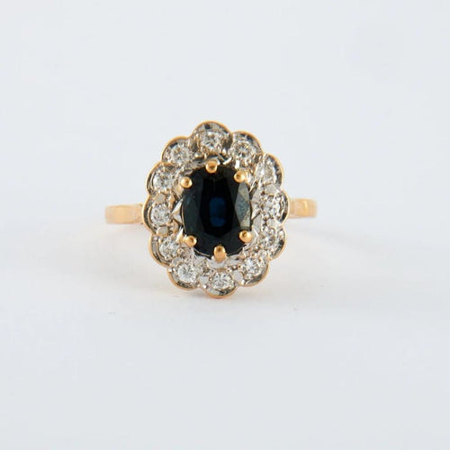 Bague 47 Bague en or jaune, diamants & saphir 58 Facettes