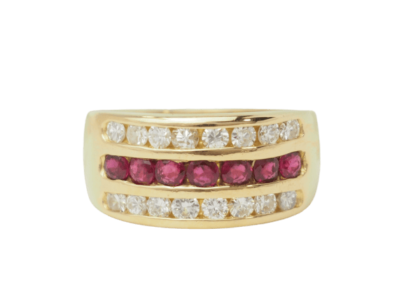 Bague 55 Bague ruban en or jaune 18 ct avec rubis et diamants 58 Facettes 33619