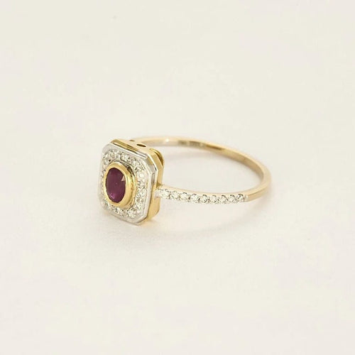 Bague 55.5 Bague rectangle en or jaune et gris 18k, rubis et diamants 58 Facettes PL08