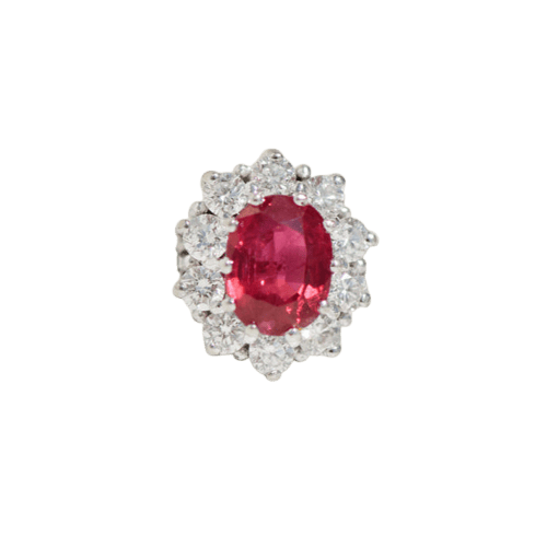 Bague 59 Bague entourage en or blanc 14 carats avec rubis et diamants 58 Facettes