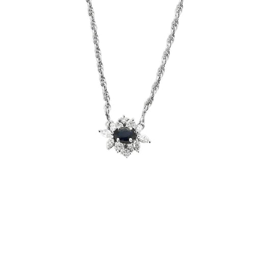 Collier Collier or blanc et pendentif saphir et diamants 58 Facettes MON07012