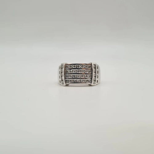 Bague 54.5 Bague or blanc 18 carats sertie de 3 rangées de diamants 58 Facettes