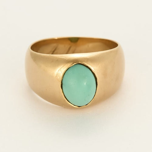Bague 50 Bague chevalière en or jaune et turquoise 58 Facettes RAM3379