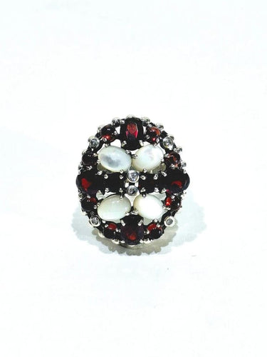 Bague 63 Bague Argent, Nacre Et Grenats 58 Facettes