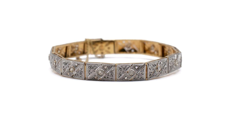 Bracelet Bracelet Art Déco or jaune et or blanc, diamants 58 Facettes 2350