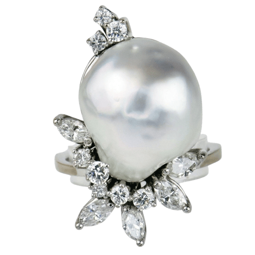 Bague 55.5 Bague en or blanc 750 avec perle baroque et diamants 58 Facettes 1855
