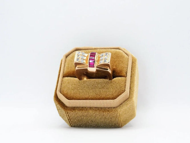 Bague 55 Bague Tank or jaune rubis diamants 58 Facettes 5007