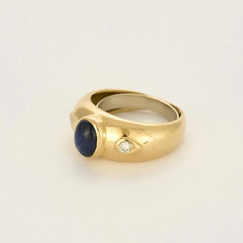 Bague jonc en or jaune, saphir et diamants