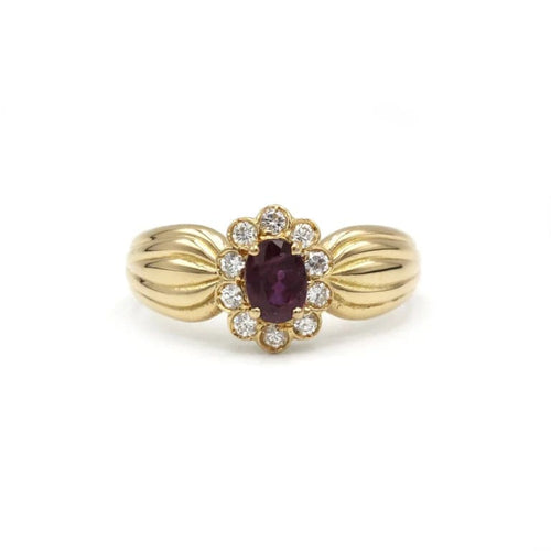Bague 55 Bague marguerite rétro en or jaune avec rubis et diamants 58 Facettes 250036SP