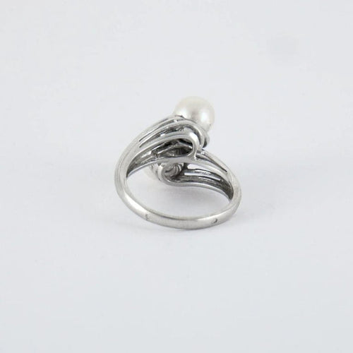 Bague 54 Bague Toi et Moi en or gris 18k, perles de culture et diamants 58 Facettes ALGU20