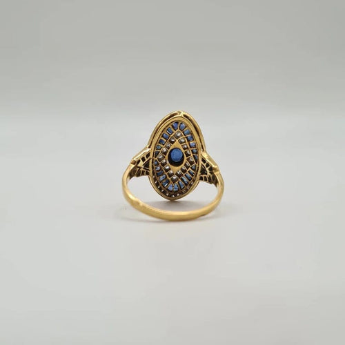 Bague 54 Bague art déco or jaune 18 carats sertie de saphirs ovales et diamants 58 Facettes