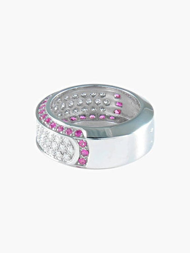 Bague 52.5 Bague pavée en or blanc et diamants, saphirs roses 58 Facettes 425 50003