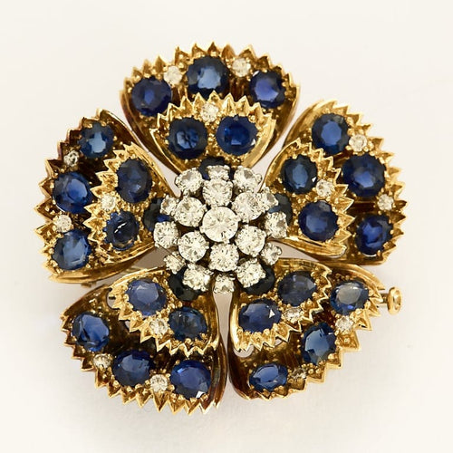 Broche Rare et Elegante Broche Eglantine en or , diamants et saphirs 58 Facettes CAN1616