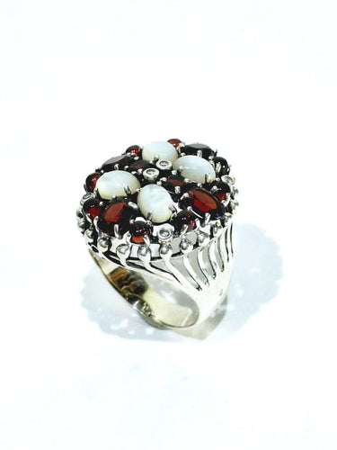 Bague 63 Bague Argent, Nacre Et Grenats 58 Facettes