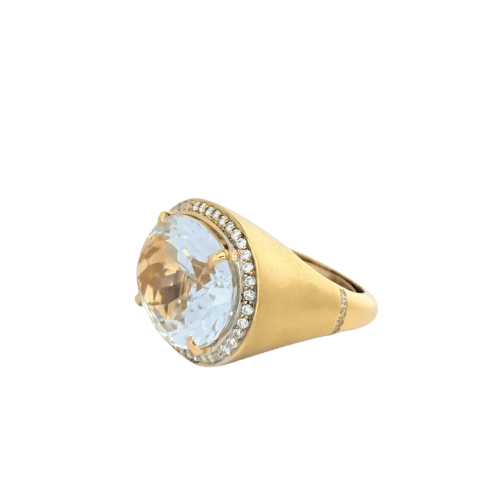 Bague 55 Bague cocktail en or jaune 18 carats, diamants et topaze bleue 58 Facettes 25024