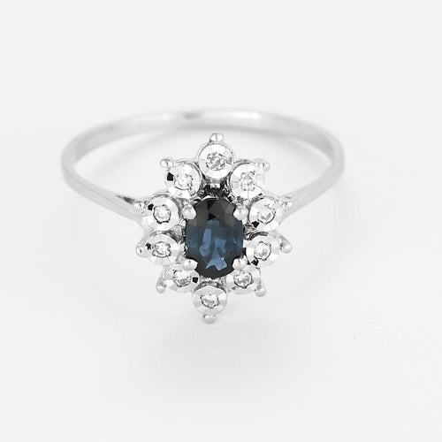 Bague 60.5 Bague marguerite en or blanc, saphir et diamants 58 Facettes BIA1319X2