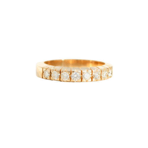 Bague 56 Bague demi-alliance vintage en or jaune 14K avec diamants 0,40 ct 58 Facettes