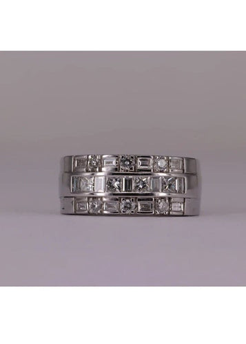 Bague 54 Bague Triple Or blanc Diamants 58 Facettes RNG2921