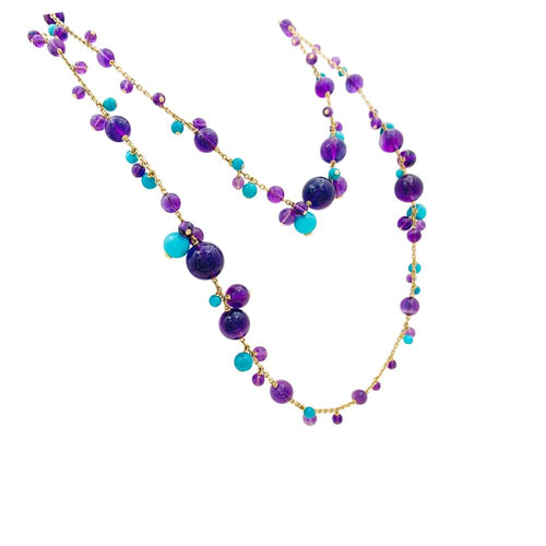 Collier Sautoir Cartier, "Délices de Goa", or rose, améthystes, turquoises et diamants. 58 Facettes 35058