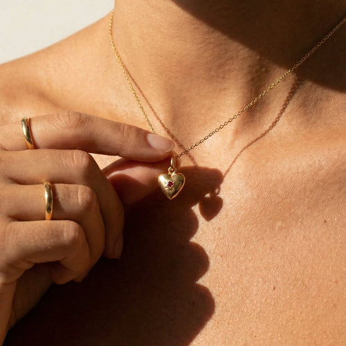 Pendentif Pendentif cœur - 18 carats or jaune avec rubis 58 Facettes