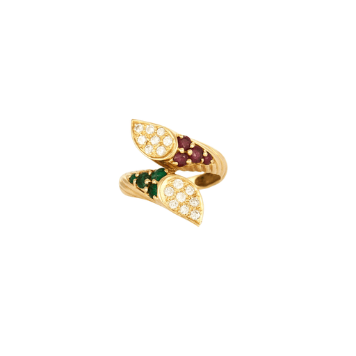 Ring 55 Vintage ring Toi & Moi yellow gold Diamonds, Rubies and Emeralds 58 Facettes