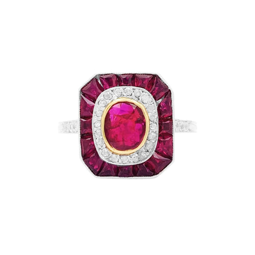 Bague 54 Bague en platine et or jaune 18K sertie rubis et diamants 58 Facettes 34919