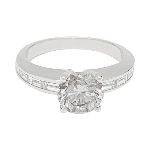 Bague 51 Bague solitaire en platine 950 avec diamant 1,52 ct et baguettes 58 Facettes 31937