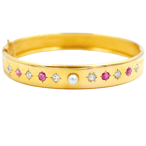 Bracelet Bracelet jonc en or diamants, rubis et perle 58 Facettes